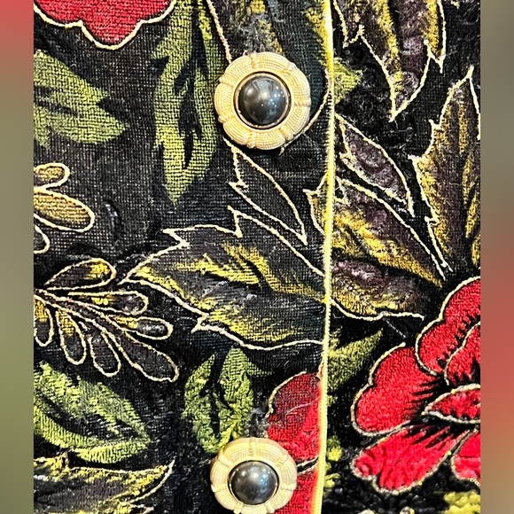 VINTAGE 80s velvet rose waistcoat‎ bodice jacket blazer Victorian gothic floral - Picture 6 of 15